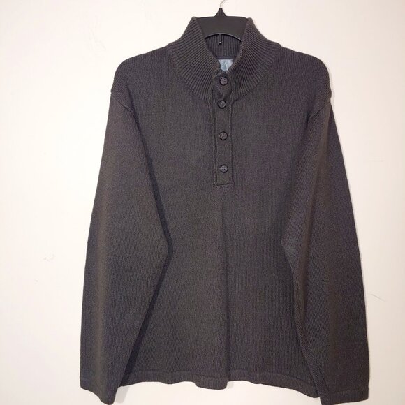 Oscar De La Renta Mock Neck 4 buttons Long Sleeves KNot Sweater Sz XL Dark Grey - Picture 1 of 4
